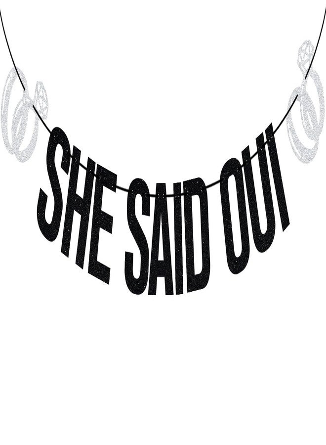 PYBHILK Black Glitter She Said Oui Banner, Till Death Wedding Décor, Birthday Bridal Shower Bachelorette Party Decorations Supplies - Image 1