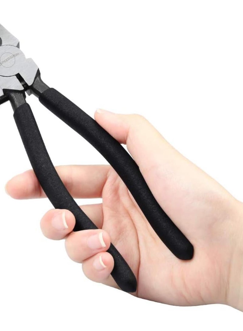 GGOOT Glass Pliers Flat Jaws 8 Inches Black Glass Breaking Tool with 2 Pair of Rubber Tips Durable Mosaics Breaking Tool Heavy Duty for Tile Stained Glass Work - Image 4