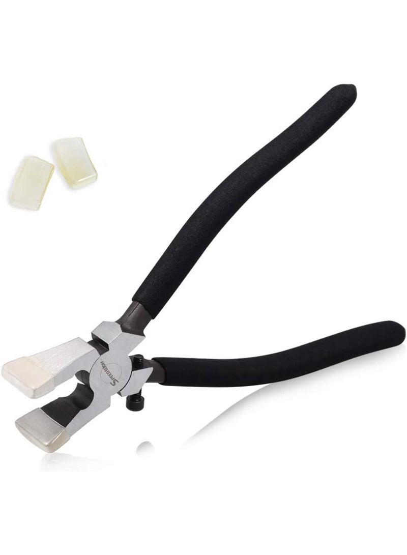 GGOOT Glass Pliers Flat Jaws 8 Inches Black Glass Breaking Tool with 2 Pair of Rubber Tips Durable Mosaics Breaking Tool Heavy Duty for Tile Stained Glass Work - Image 1