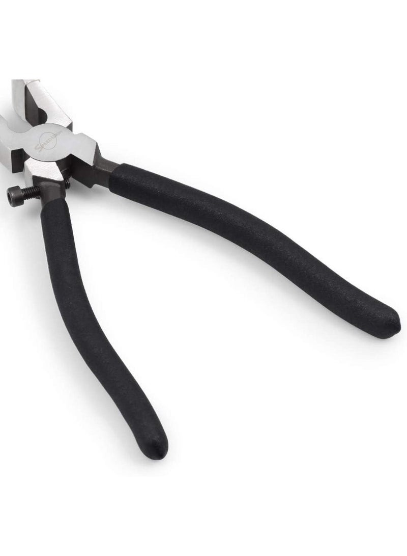 GGOOT Glass Pliers Flat Jaws 8 Inches Black Glass Breaking Tool with 2 Pair of Rubber Tips Durable Mosaics Breaking Tool Heavy Duty for Tile Stained Glass Work - Image 5