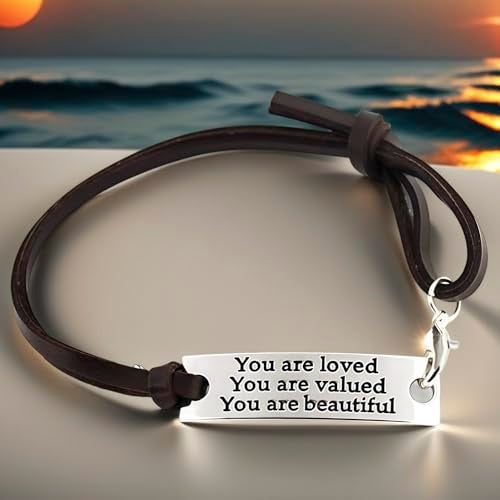 YOYONY Christmas Stocking Stuffers Sister Gift Inspirational Gifts For Women Saying stamped "You are loved You are valued You are beautiful" Adjustable leather inspirational bracelet,Gift for Wife,Mother,Birthday Gift,Friendship Bracelets. - Image 2