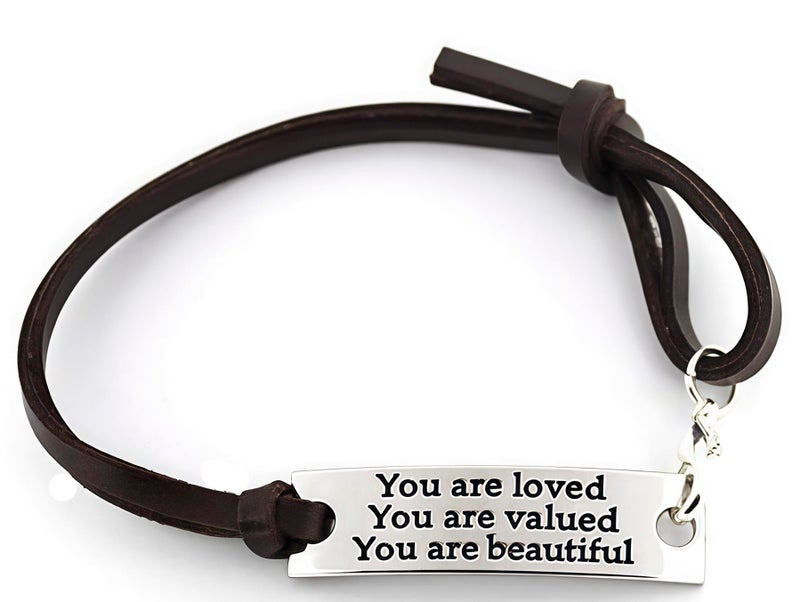 YOYONY Christmas Stocking Stuffers Sister Gift Inspirational Gifts For Women Saying stamped "You are loved You are valued You are beautiful" Adjustable leather inspirational bracelet,Gift for Wife,Mother,Birthday Gift,Friendship Bracelets. - Image 1