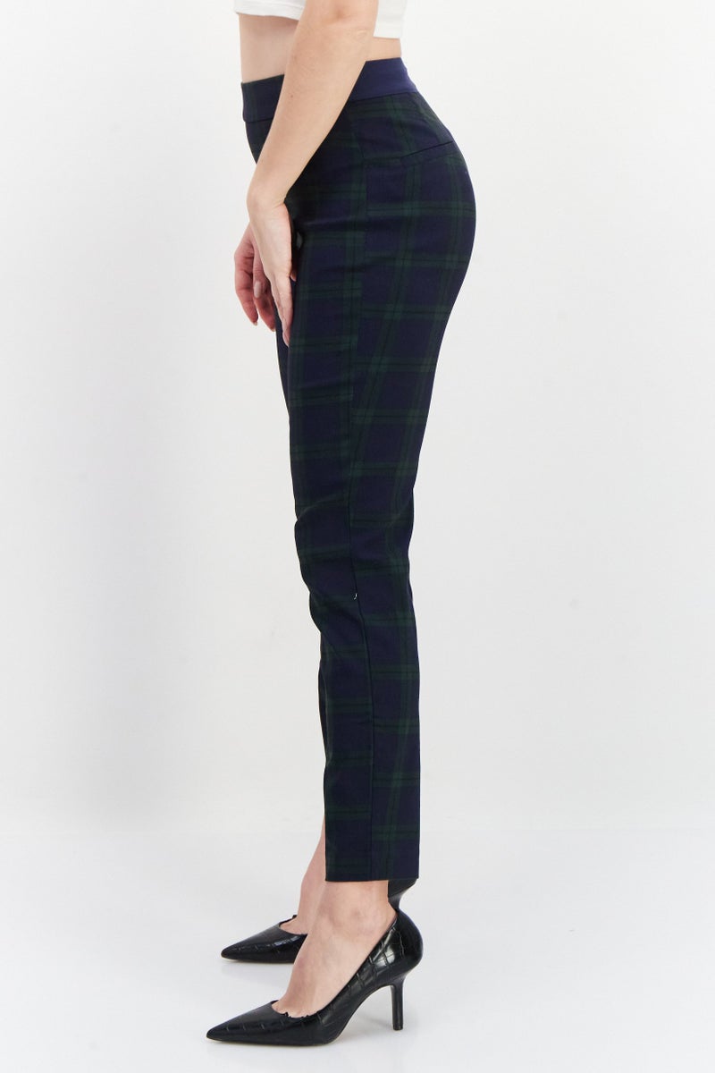 Tchibo Women Slim Fit Plaid Dress Pants, Green Combo  - Image 3