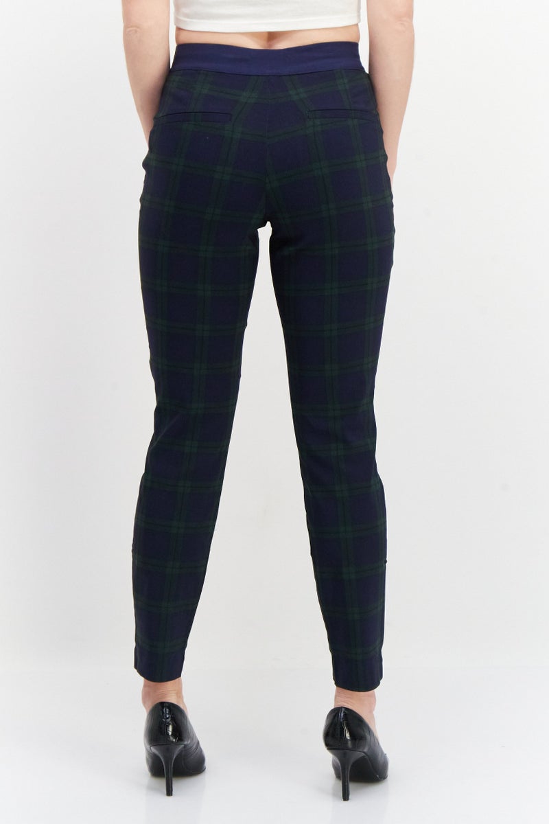 Tchibo Women Slim Fit Plaid Dress Pants, Green Combo  - Image 2