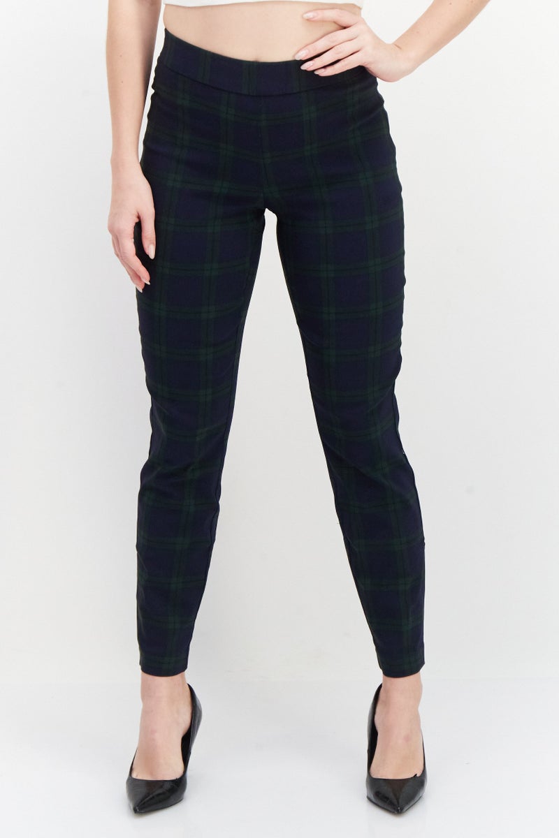 Tchibo Women Slim Fit Plaid Dress Pants, Green Combo  - Image 1