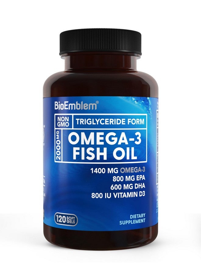 BioEmblem Omega-3 Fish Oil 2000mg - Small Size Softgels, High Absorption Form, Sustainable - 1400mg EPA &DHA Plus Vitamin D3, Non-GMO, Heart, Joint, & Brain Health Fish Oil Supplement, 120 Ct - Image 1
