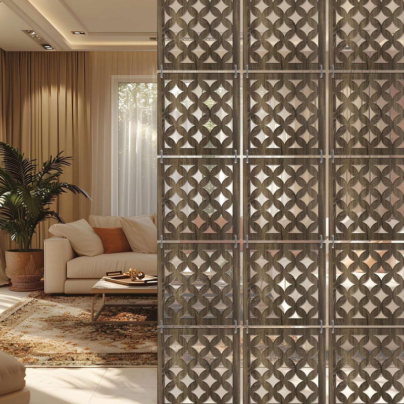 Random فاصل غرف عشوائي من الخشب مع 12 لوحة مع موصلات خطاف مثالي لغرفة المعيشة أو المكتب أو المعبد أو ديكور المنزل RSD8135 - Image 1