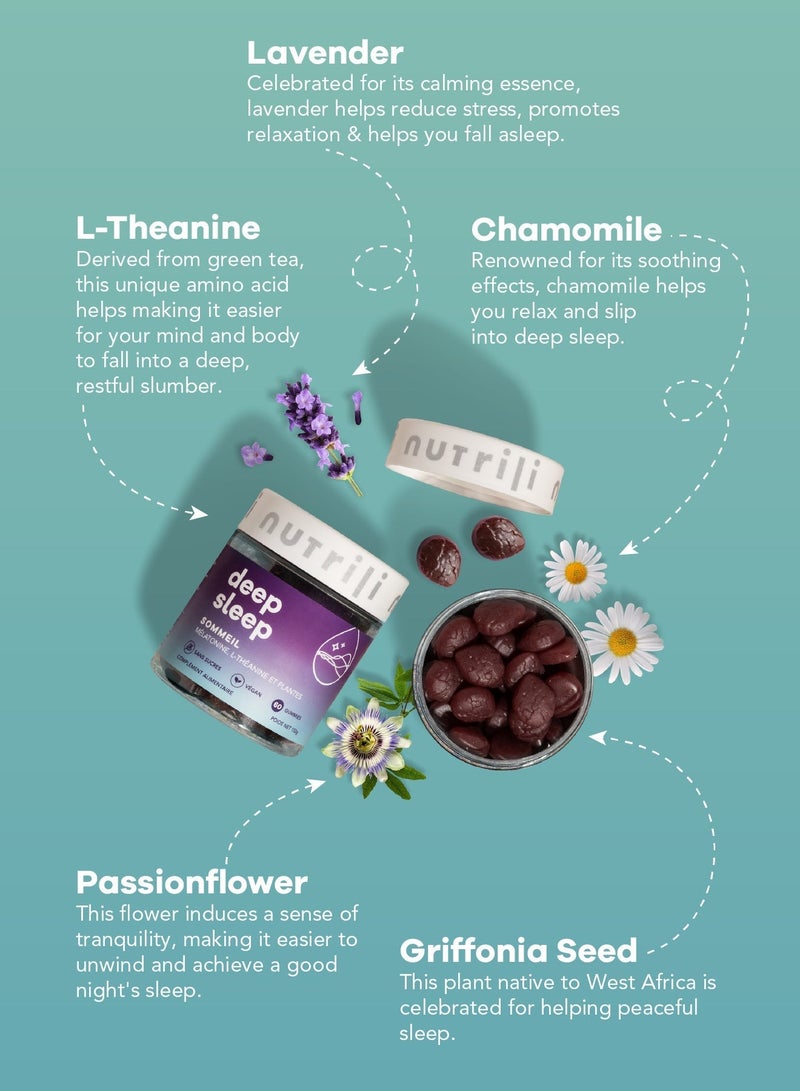 ديب سليب 150 جم، لدعم النوم، ميلاتونين، إل-ثيانين، زهرة العاطفة، البابونج، اللافندر، الجريفونيا، إكليل الجبل – 60 علكة - view 4