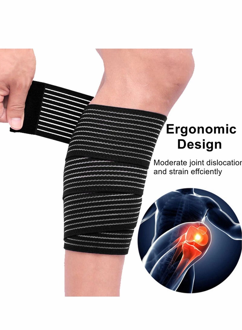 أغطية للركبة، عبوتان مضغوطتان، حزام دعامات قابل للتعديل مع إغلاق بخطاف وحلقة، دعم، الرجال والنساء القرفصاء ورفع الأثقال والجري باللون الأسود - Image 2