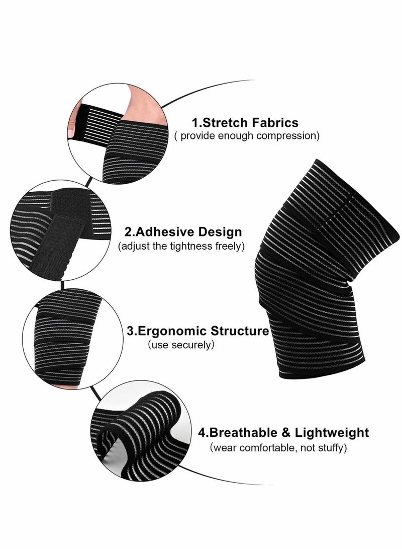 أغطية للركبة، عبوتان مضغوطتان، حزام دعامات قابل للتعديل مع إغلاق بخطاف وحلقة، دعم، الرجال والنساء القرفصاء ورفع الأثقال والجري باللون الأسود - Image 4