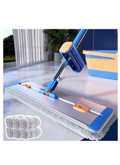 Large Flat Mop and Bucket Set, 360° Rotatable Adjustable Hardwood Floor Cleaning Mop with 6 Reusable Mop Pads, Wet and Dry Use Microfiber Mop, for Floor and Window Cleaning (Rectangle)