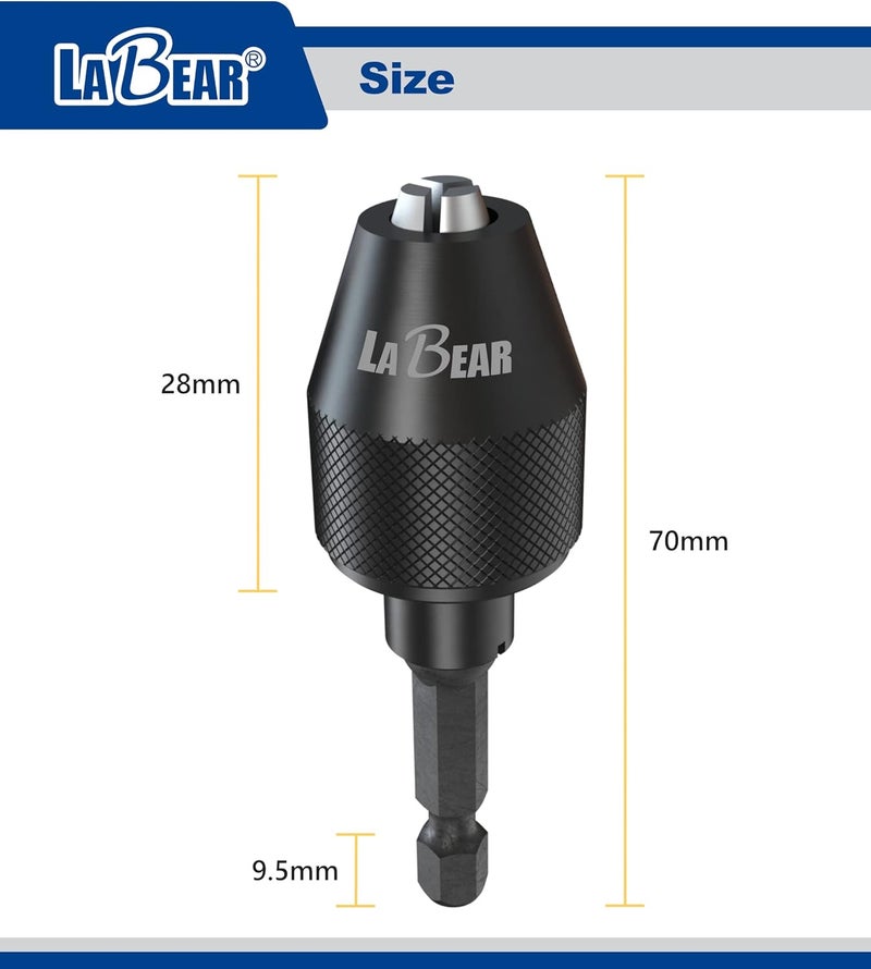 LABEAR - Drill Chuck Keyless Mini 3-Jaw Adapter with Quick-change 1/4" Hex Shank to Hold 1.5-6mm Alloy Black Drill Bits Milling Cutters - Image 2