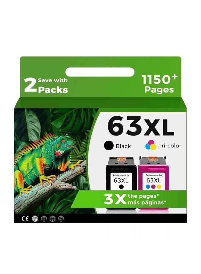 Relcolor Remanufactured 63XL Ink Cartridges Black Color Combo Pack Compatible with HP 63 XL | Officejet 3830 4650 4652 4655 5200 5252 5255 5258 Envy 4520 4512 Deskjet 1112 2132 3630 3632 Printer - Image 1
