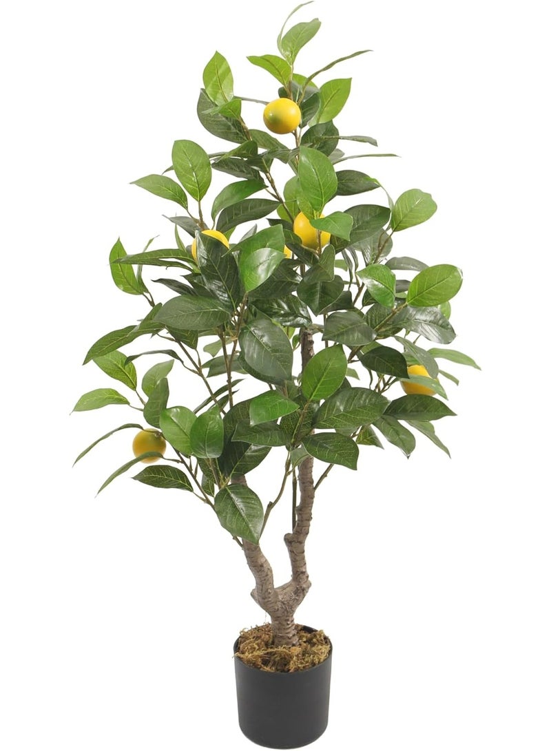 Marcolo Artificial Lemon Tree in Black Pot, Faux Potted Plant with Yellow Lemons, Green Leaves, Indoor Decor (90cm) - Image 1