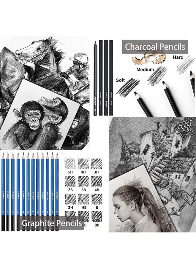 L&E 96 Pack Drawing Set Sketching Kit,include 72 Colored Pencils and 12pcs Sketching Pencils,Art Supplies for Drawing,Sketching and Coloring,Ideal for Beginner,Artists and Adults  - Image 4