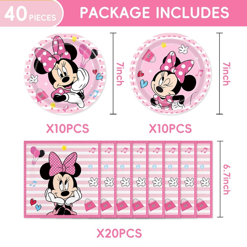 OMTO 40Pack Minnies Birthday Party Supplies include 20 plates, 20 napkins for Minnies party Decoration - Image 4