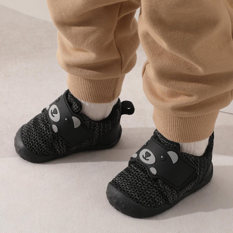 FEETCITY Wide Baby Sneakers Infant Walking Shoes Boys Girls Baby Sneakers Breathable Non-Slip Infant Barefoot Shoes 12-18 Months Black Grey - Image 3