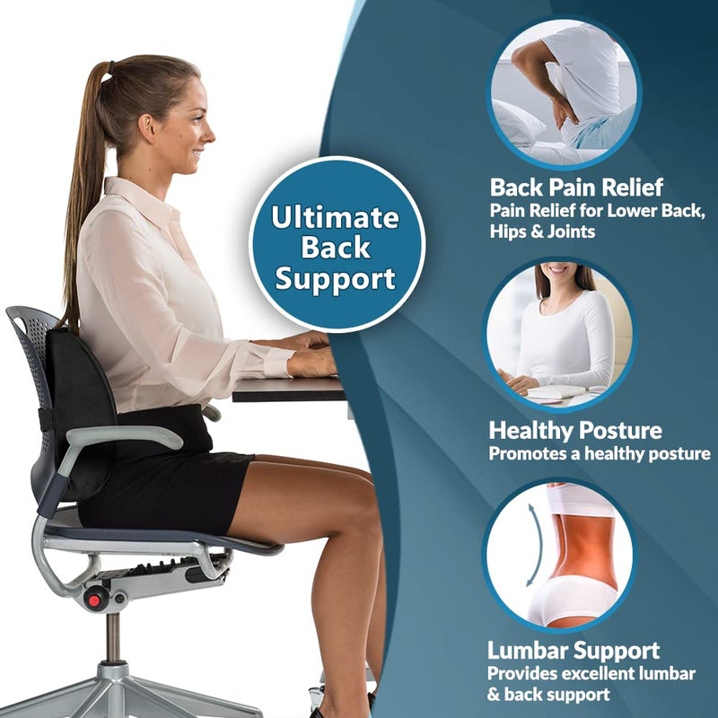 ComfiLife Lumbar Support Back Pillow Office Chair and Car Seat Cushion - Memory Foam with Adjustable Strap and Breathable 3D Mesh (Navy) - Image 5