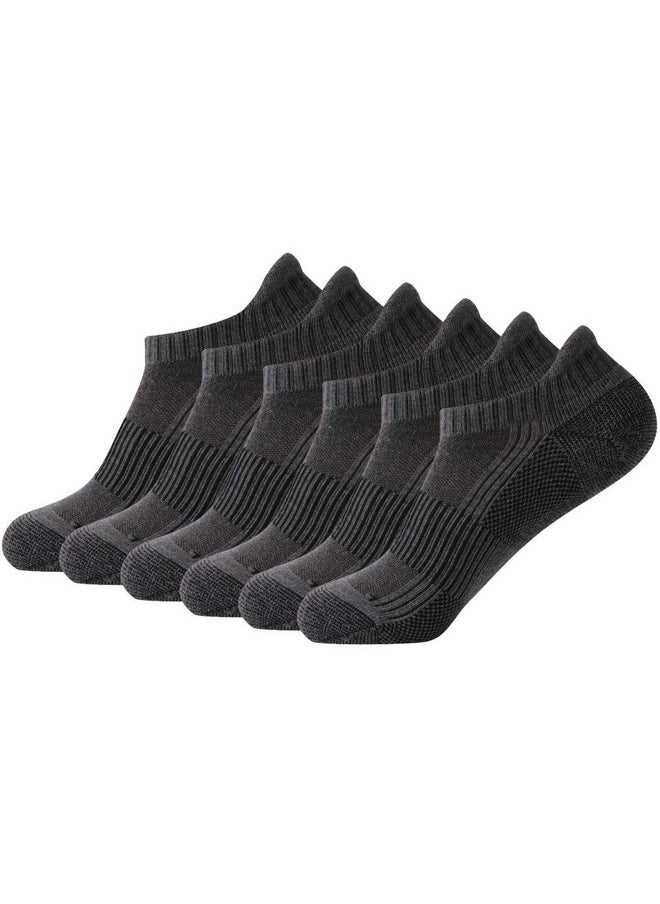 FOOTPLUS - Womens Copper Golf Socks Mens Winter Warm Thick Cushioend Odor Free Low Cut Mesh Breathable Arch Support Athletic Running Jogging Hiking Socks, 6 Pairs Dark Grey, Medium - Image 1
