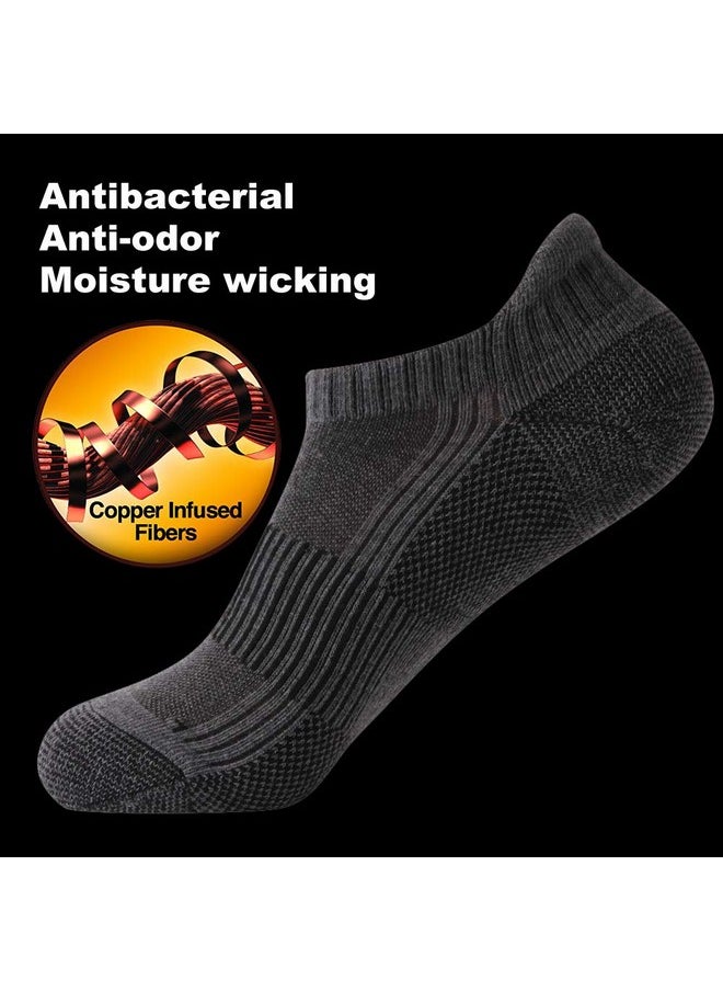 FOOTPLUS - Womens Copper Golf Socks Mens Winter Warm Thick Cushioend Odor Free Low Cut Mesh Breathable Arch Support Athletic Running Jogging Hiking Socks, 6 Pairs Dark Grey, Medium - Image 1