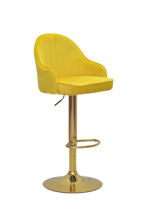 2-Pieces Bar Stools Modern Pu Leather Adjustable Swivel Barstools, Armless & Hydraulic Kitchen Counter Bar Stool Synthetic Leather Extra Height Barstool With Back Color Yellow