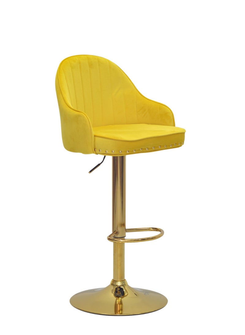 2-Pieces Bar Stools Modern Pu Leather Adjustable Swivel Barstools, Armless & Hydraulic Kitchen Counter Bar Stool Synthetic Leather Extra Height Barstool With Back Color Yellow