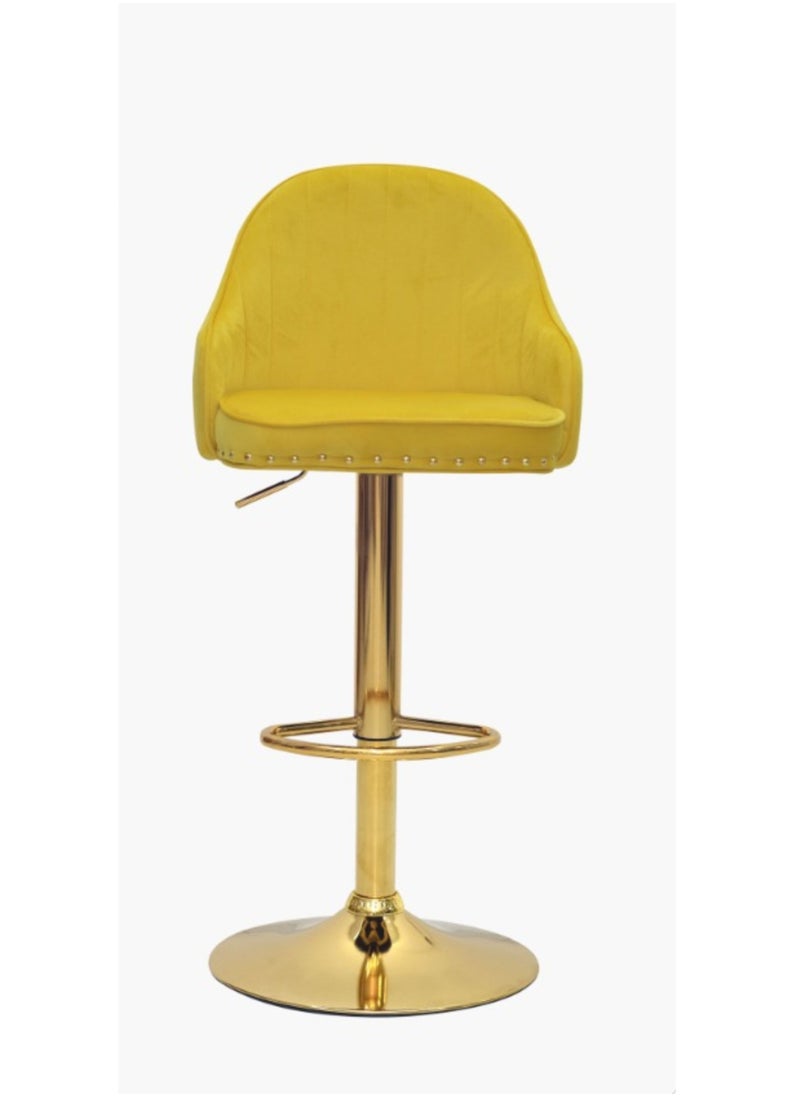 2-Pieces Bar Stools Modern Pu Leather Adjustable Swivel Barstools, Armless & Hydraulic Kitchen Counter Bar Stool Synthetic Leather Extra Height Barstool With Back Color Yellow