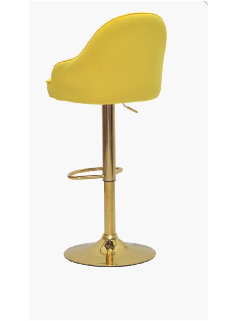 2-Pieces Bar Stools Modern Pu Leather Adjustable Swivel Barstools, Armless & Hydraulic Kitchen Counter Bar Stool Synthetic Leather Extra Height Barstool With Back Color Yellow