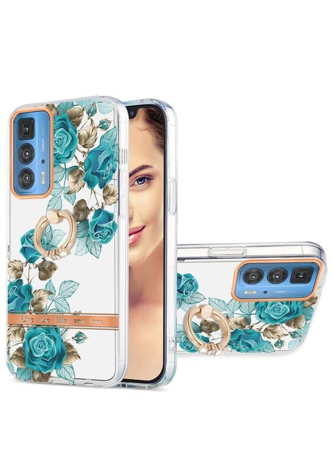 For Motorola Moto Edge 20 Pro Ring IMD Flowers TPU Phone Case(Blue Rose)