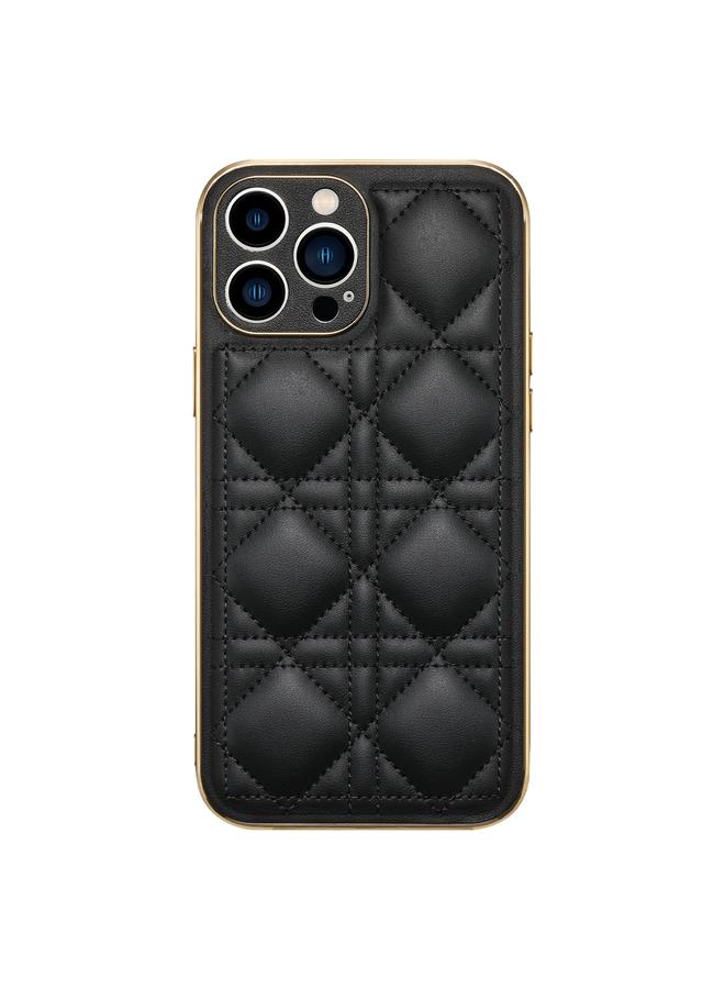 Zaboon Case For iPhone 13 D03 Grid PU Leather Electroplated Phone Case - Image 1