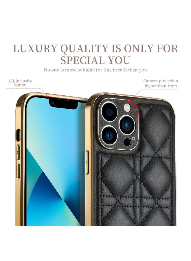 Zaboon Case For iPhone 13 D03 Grid PU Leather Electroplated Phone Case - Image 5