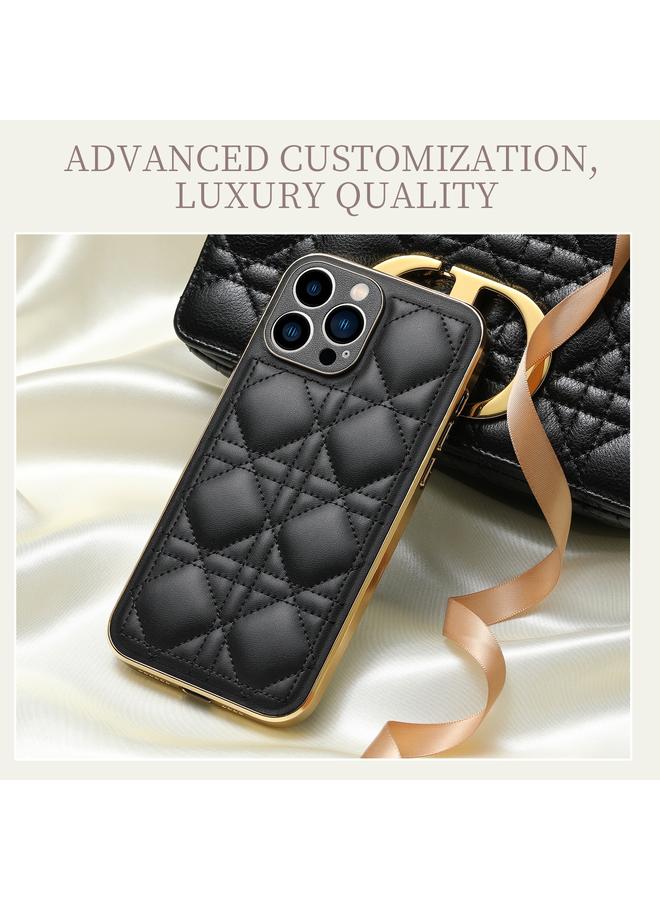 Zaboon Case For iPhone 13 D03 Grid PU Leather Electroplated Phone Case - Image 3