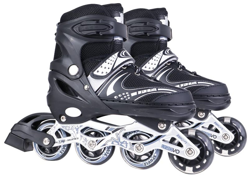 Lyrovo Adjustable Inline Skates Set for Boys Kids and Girls Skating (S, Black) - Image 1