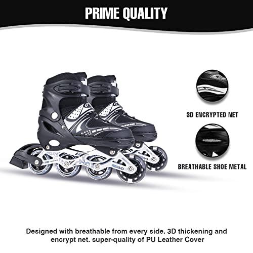 Lyrovo Adjustable Inline Skates Set for Boys Kids and Girls Skating (S, Black) - Image 3