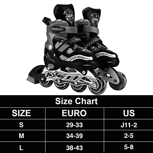Lyrovo Adjustable Inline Skates Set for Boys Kids and Girls Skating (S, Black) - Image 2