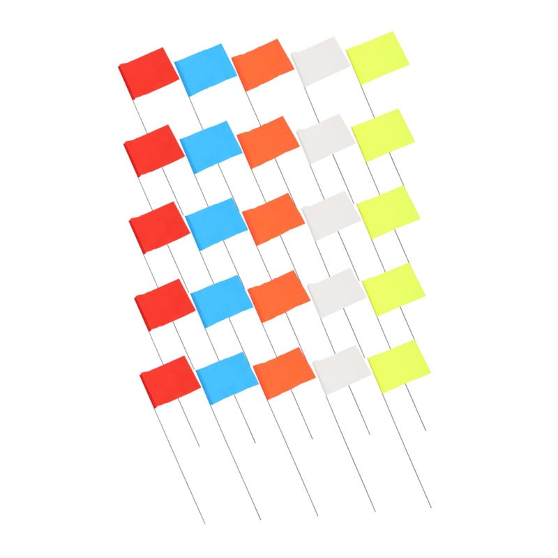 Bright Colored Lawn Marking Flags 50 Pack Garden Survey Stakes Steel Wire Pole - Image 2