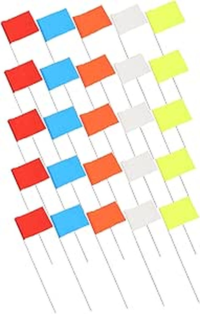 Bright Colored Lawn Marking Flags 50 Pack Garden Survey Stakes Steel Wire Pole - Image 1