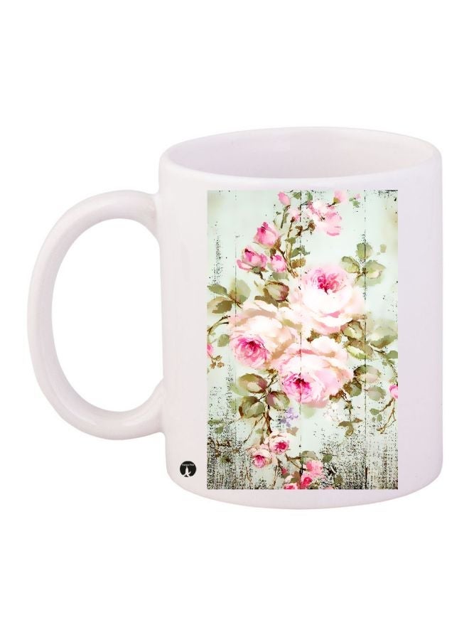 RYN Floral Printed Coffee Mug White/Green/Pink 11ounce