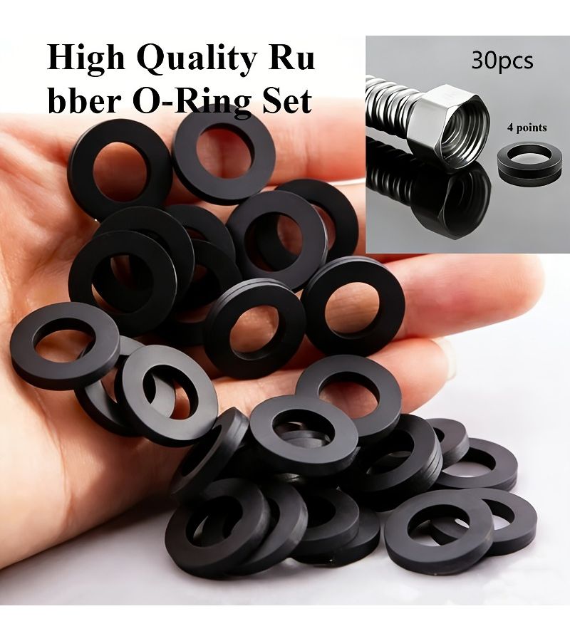 30 Pieces Black Rubber O Ring Set For Faucets Corrugated Pipes Shower Hoses Water Heaters Control Valves Even Texture Smooth Surface Durable Anti Slip Secure Connections - Image 1