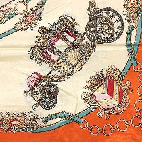 YOUR SMILE Silk Feeling Scarf Women's Fashion Pattern Orange Carriage Large Square Satin Headscarf (305) - Image 3