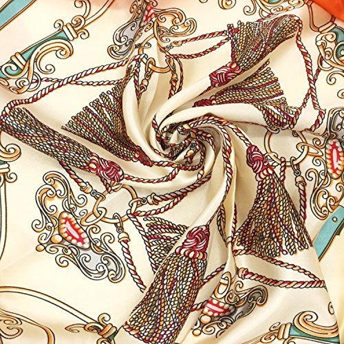 YOUR SMILE Silk Feeling Scarf Women's Fashion Pattern Orange Carriage Large Square Satin Headscarf (305) - Image 5