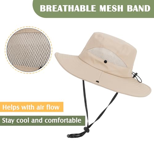 Mealah Boys Girls-Sun Hat for UPF 50+ -Mesh-Wide Brim-Summer-Fishing Hat-Breathable-Kids-Bucket Hat-Outdoor Boonie Hat for 5-9 Years Dark Beige - Image 3