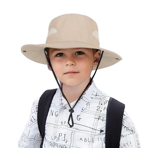 Mealah Boys Girls-Sun Hat for UPF 50+ -Mesh-Wide Brim-Summer-Fishing Hat-Breathable-Kids-Bucket Hat-Outdoor Boonie Hat for 5-9 Years Dark Beige - Image 1