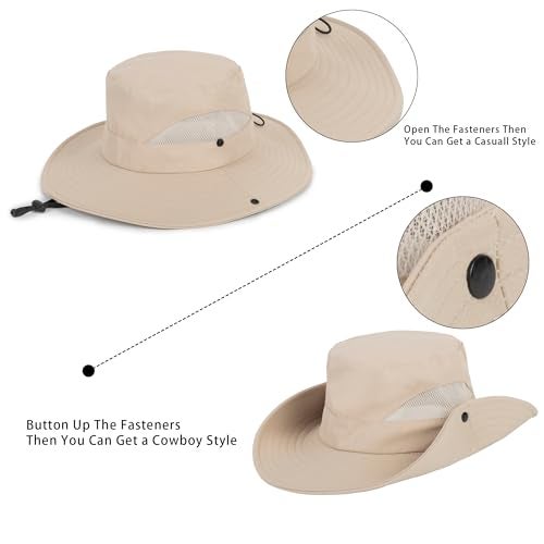 Mealah Boys Girls-Sun Hat for UPF 50+ -Mesh-Wide Brim-Summer-Fishing Hat-Breathable-Kids-Bucket Hat-Outdoor Boonie Hat for 5-9 Years Dark Beige - Image 4