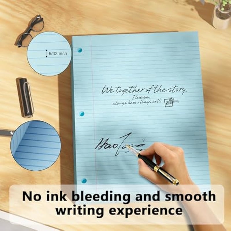 100 ورقة زرقاء سائبة ورق حشو ملون مقاس 8 × 10.5 ورق مثقوب بـ3 فتحات للمجلدات ذات الحلقات الثلاث والدفاتر المسطر 8 انش × 10.5 انش - Image 4