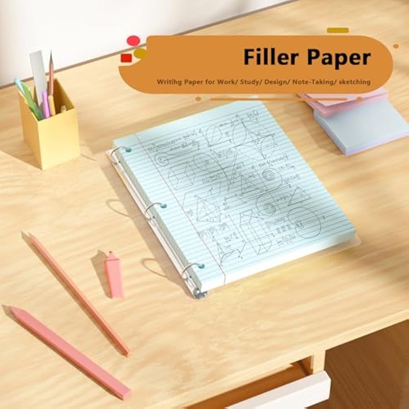 100 ورقة زرقاء سائبة ورق حشو ملون مقاس 8 × 10.5 ورق مثقوب بـ3 فتحات للمجلدات ذات الحلقات الثلاث والدفاتر المسطر 8 انش × 10.5 انش - Image 3