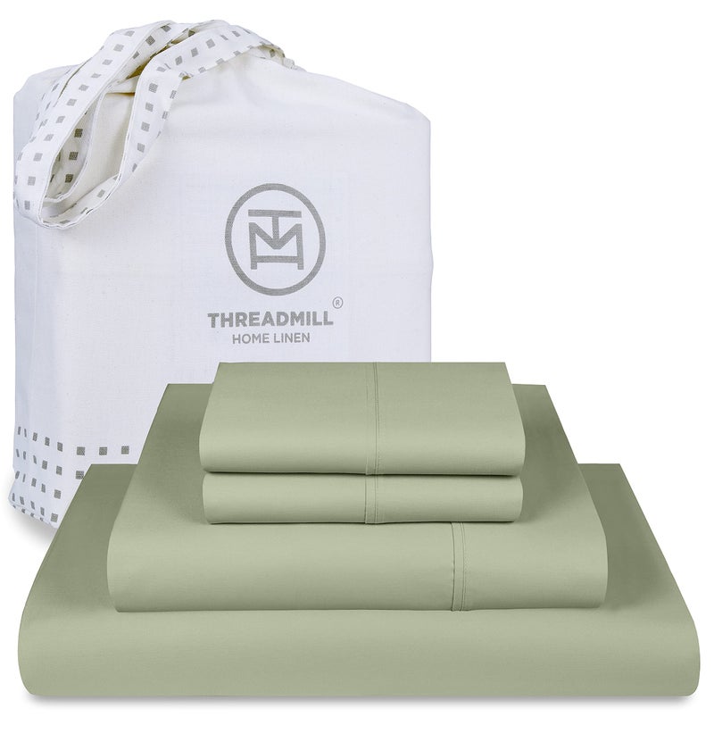 Threadmill 100 Cotton Sheets for King Size Bed  600 Thread Count King Bed Sheets Set with 16 Deep Pocket  Sateen Weave 4Piece Bedding Set with Cooling Effect Sage Green