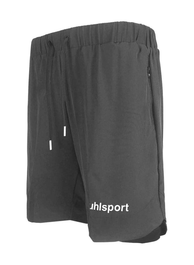 uhlsport 2 in 1 Sports Running Short For Workout Running And GYM Elastic and Adjustable Belt Indoor and Outdoor Use Two Side Zip Pockets Slim Fit - Image 1
