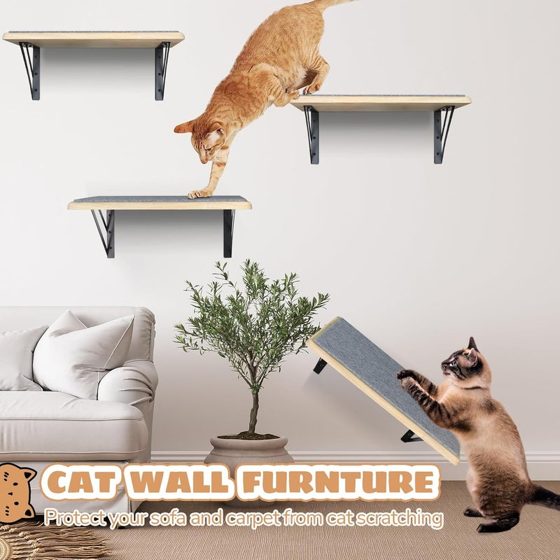 GADKE Cat Wall Shelves Set of 2, Wood Cat Shelves for Wall, Cat Wall Bed Hammock with Scratching Pad, Cat Climbing Shelf for Sleeping Playing, Cat Window Perch for Big Cats, Burlywood Cat Furniture Indoor - Image 2