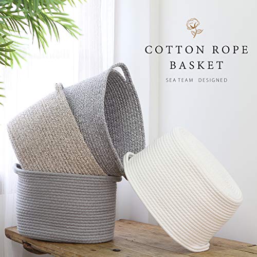 Sea Team Oval Cotton Rope Woven Storage Basket with Handles, Diaper Caddy, Nursery Nappies Organizer, Baby Shower Basket for Kid's Room, 12.2 x 8 x 9 Inches (Small Size, Grey) - Image 2